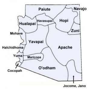 Hualapai Tribe location relative to AZ. Source www.native-languages.org
