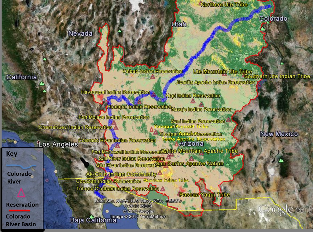 Colorado River Basin and Native American Tribes. Created by Nicole Gillett on GoogleEarth